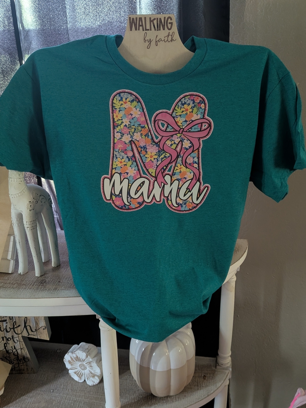 Mama Floral Monogram Tee - Teal